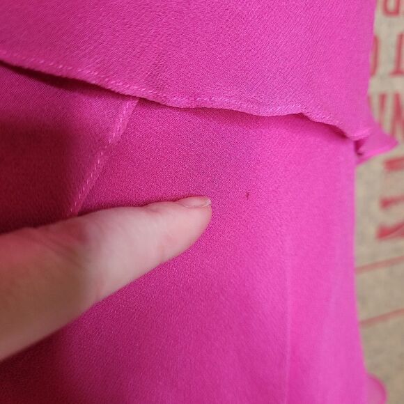 VINTAGE 90s magenta barbiecore tiered silk spaghetti strap formal dress M - Picture 8 of 12